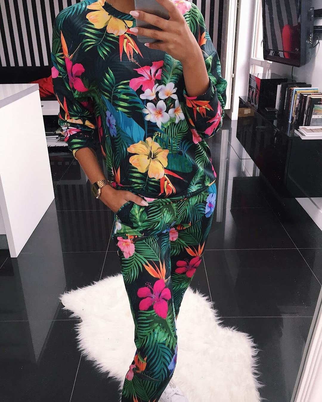 Damen Freizeitanzug Blumenmuster Praktisch