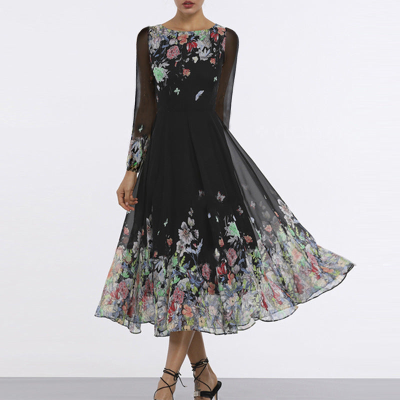 Damen Maxikleid Floral Elegant Durchsichtig - IdealeKleiden