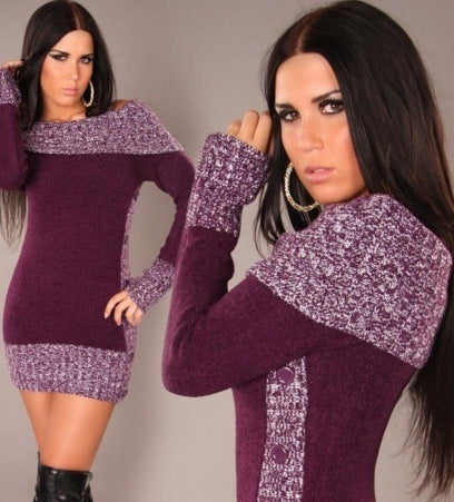 Frauen Strickkleid Elegent Off-Shoulder Chic