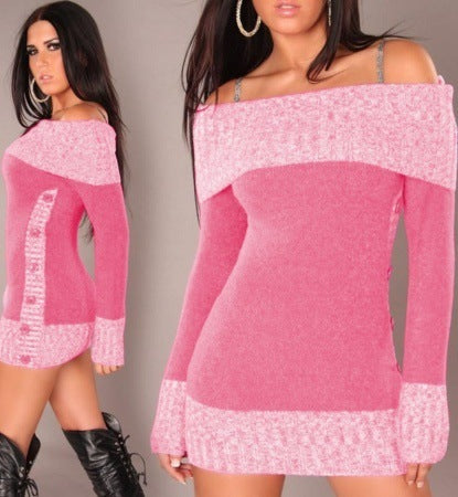Frauen Strickkleid Elegent Off-Shoulder Chic
