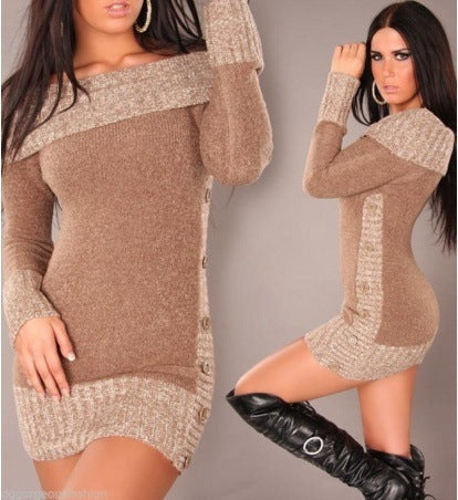 Frauen Strickkleid Elegent Off-Shoulder Chic