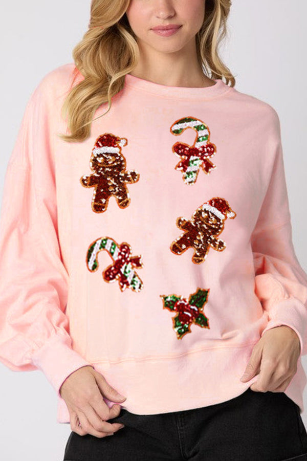 Weihnachten Sweatshirt Lebkuchenmann Glitzer Lässig Langarm