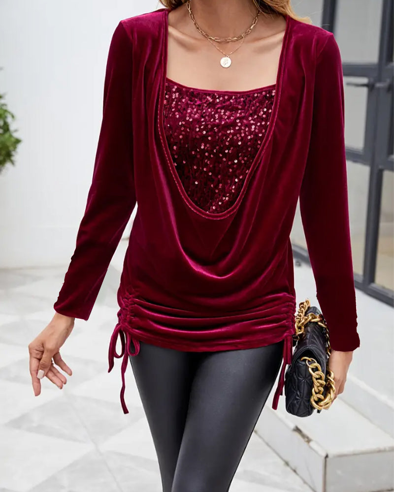 Glitzer Kleid Samt Langarm Elegant - IdealeKleiden
