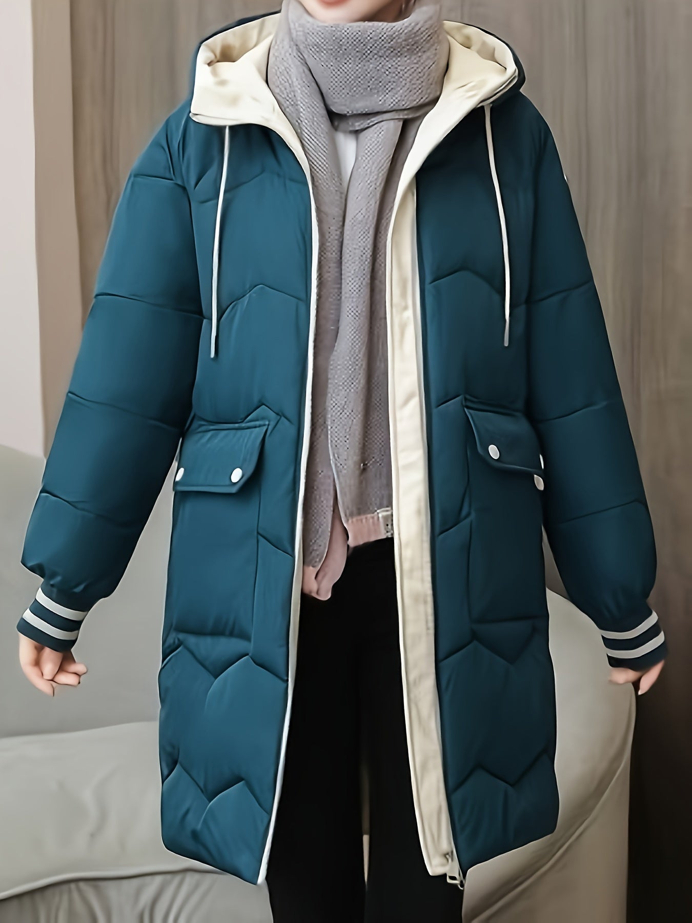 Klassische Steppjacke Damen Warm Kapuze