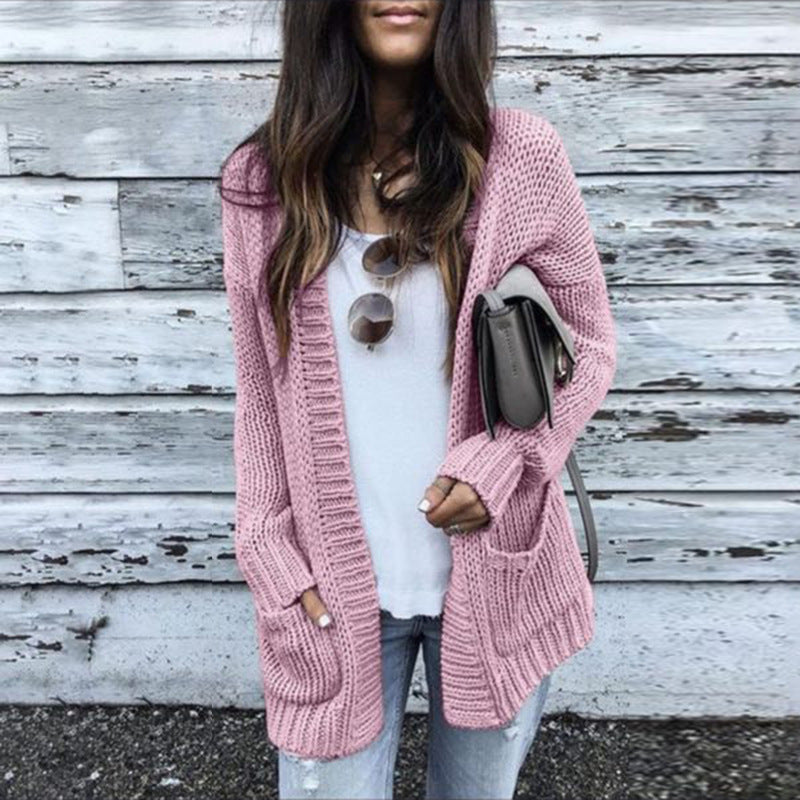 Damen Cardigan Grobstrick Bequem mit Taschen