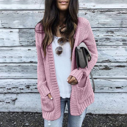 Damen Cardigan Grobstrick Bequem mit Taschen