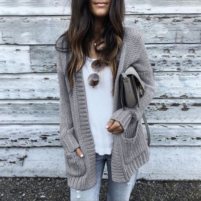 Damen Cardigan Grobstrick Bequem mit Taschen