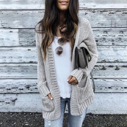 Damen Cardigan Grobstrick Bequem mit Taschen