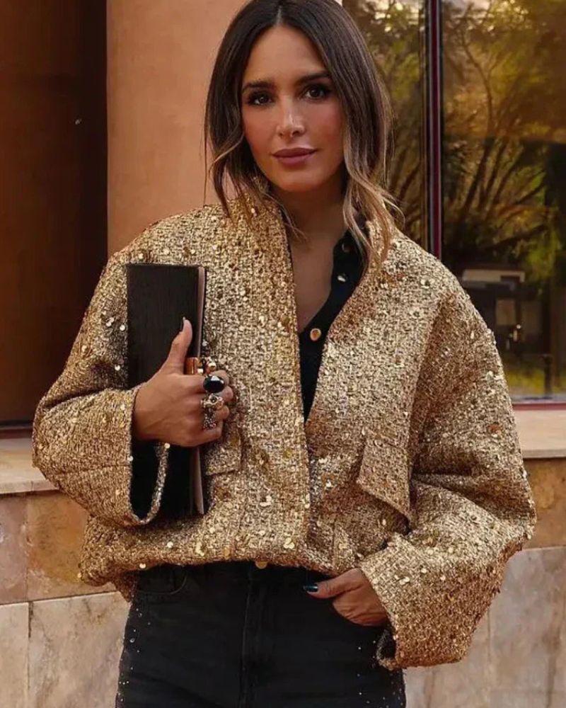 Glitzer Bomberjacke Damen Pailletten