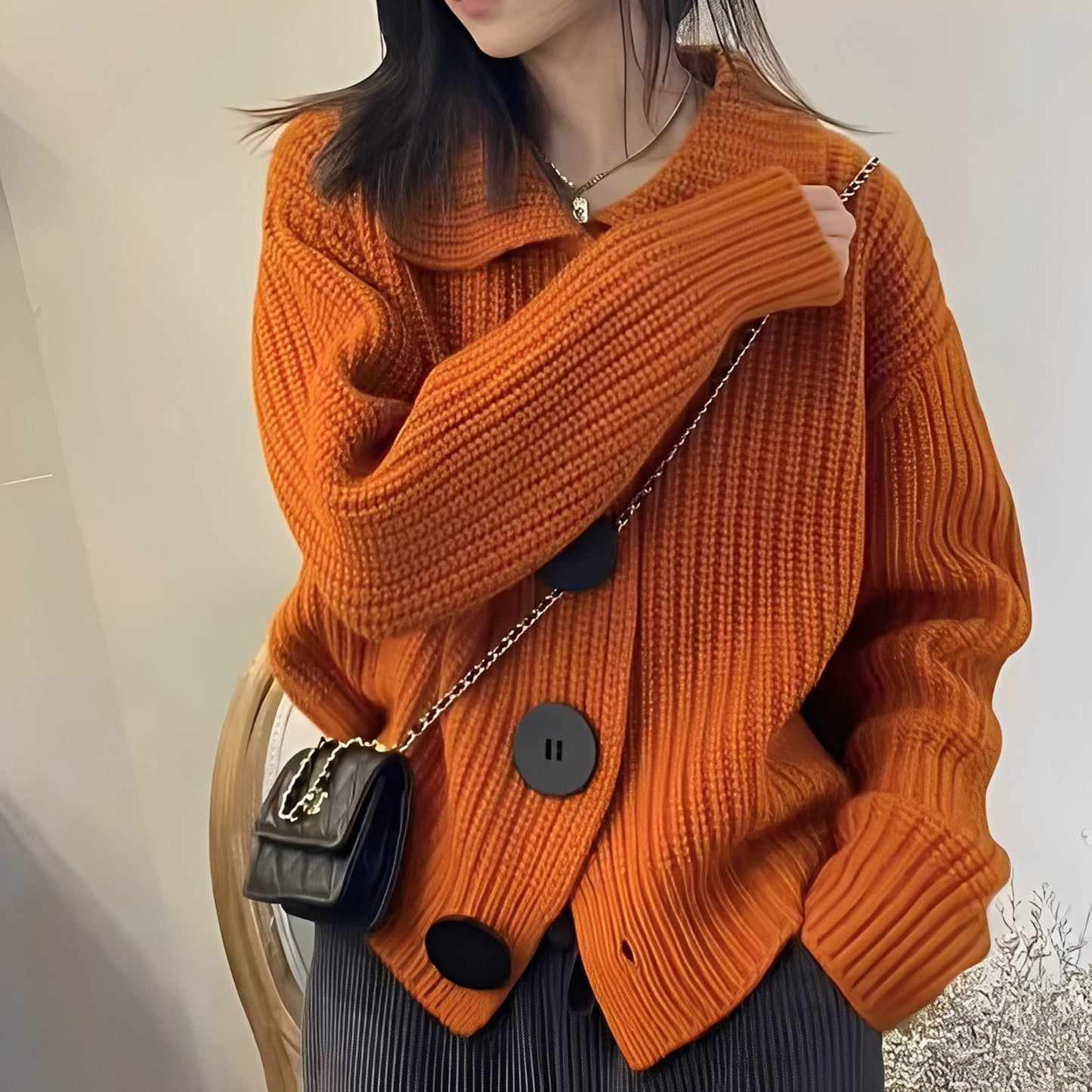 Modischer Damen Cardigan Große Knöpfe