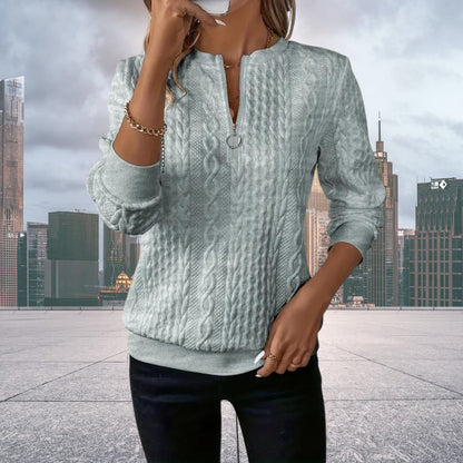 Damen Pullover Bequem Gestrickt Mit Reißverschluss
