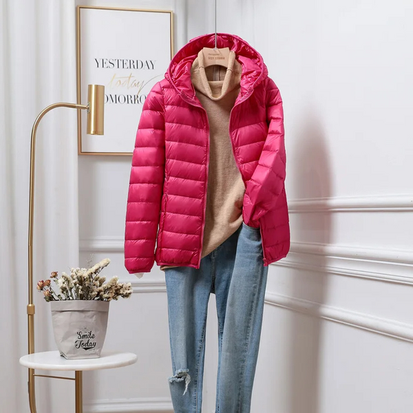 Leichte Pufferjacke Damen Kapuze Reißverschluss Sportjacke