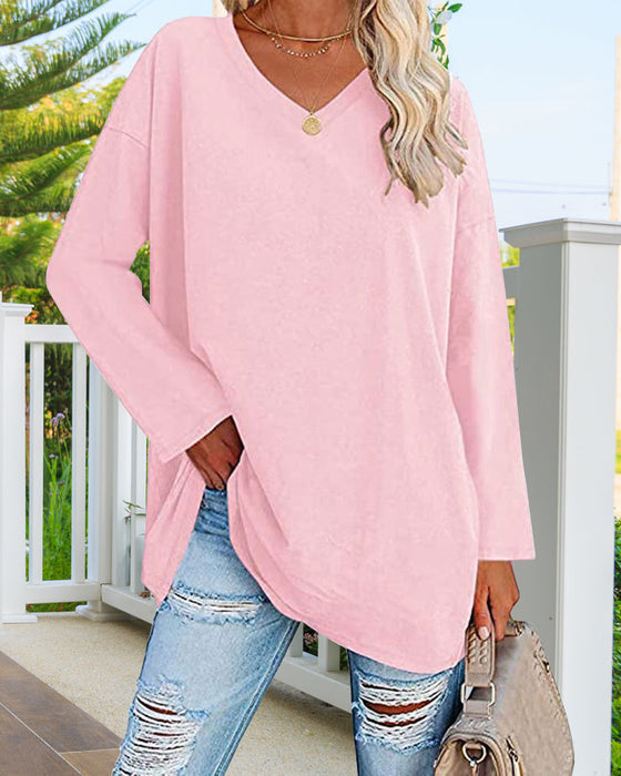 Elegante Damenbluse Langärmlig V-Ausschnitt