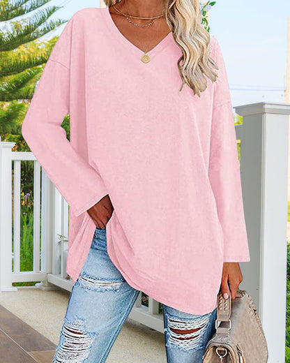 Elegante Damenbluse Langärmlig V-Ausschnitt