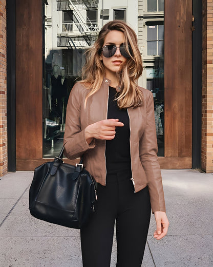 Elegante Lederjacke Damen Slim Fit Design