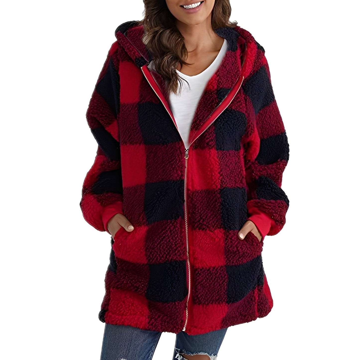 Modischer Damen Hoodie Karo Muster