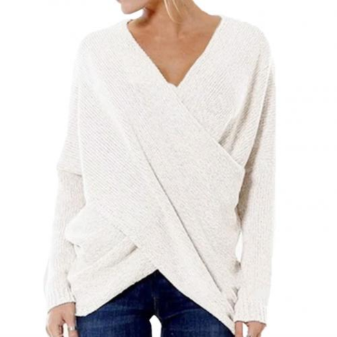 Damenschal Wickelpullover Langärmlig Gerippt