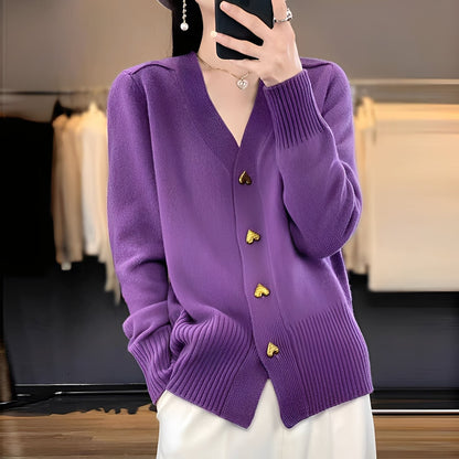 Frauen Strickjacke Herzknöpfe Elegант