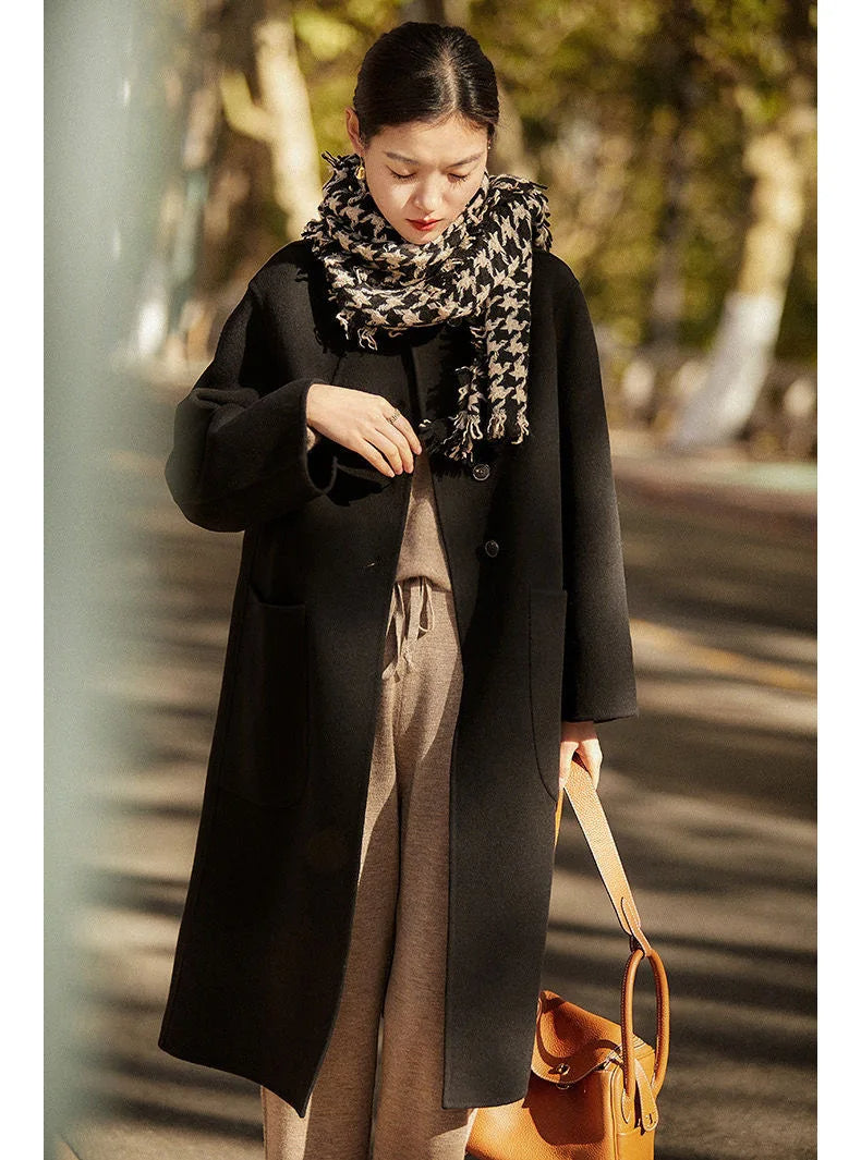 Klassischer Wollmantel Damen Elegant