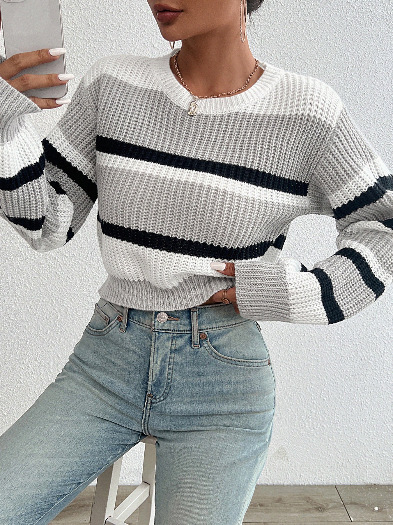 Weiche Strickpullover Rundhals Damen