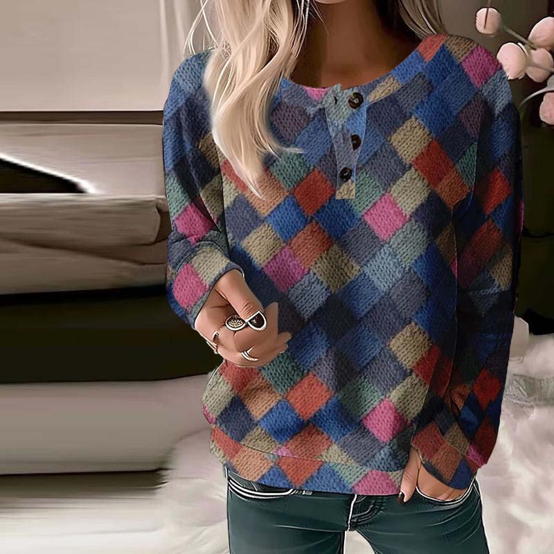 Weiches Sweatshirt Kariert Modern Warm - IdealeKleiden