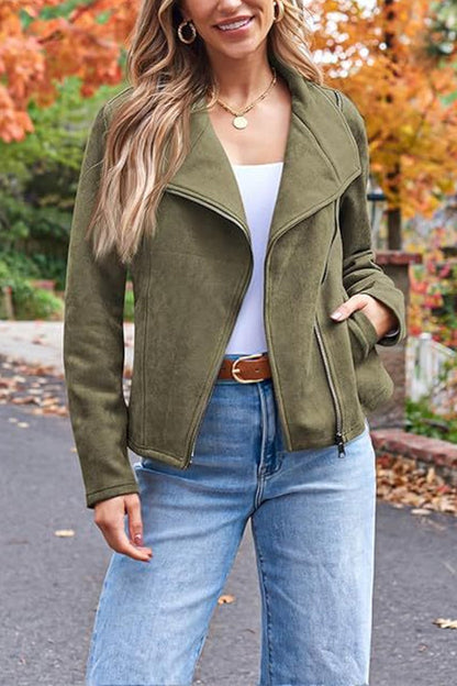Lederjacke Faux Suede Motorrad Stil