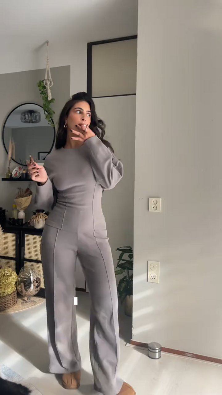 Bequemer Damen Pullover Set mit Weiten Hosen