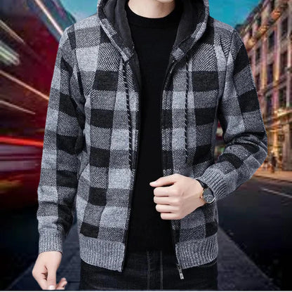 Herrenstrickjacke Hochwertig Karierter Hoodie