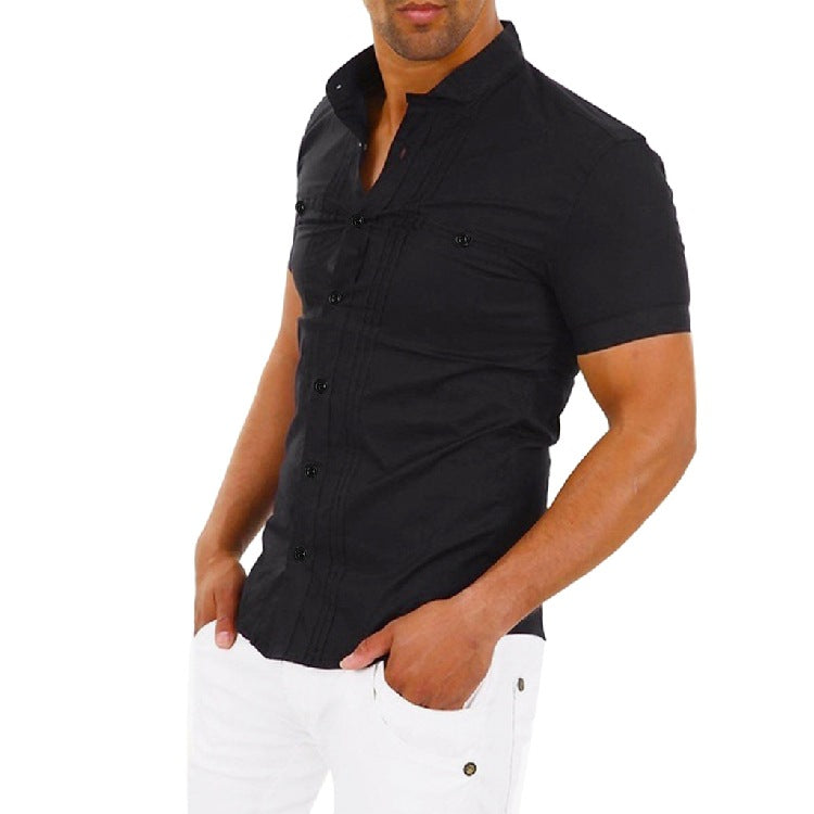 Herren Hemd Kurzarm Modern Stehkragen Elegante Knöpfe