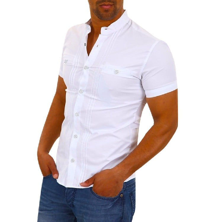 Herren Hemd Kurzarm Modern Stehkragen Elegante Knöpfe