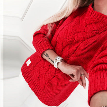 Damen Pullover Grobstrick Elegantes Zopfdesign