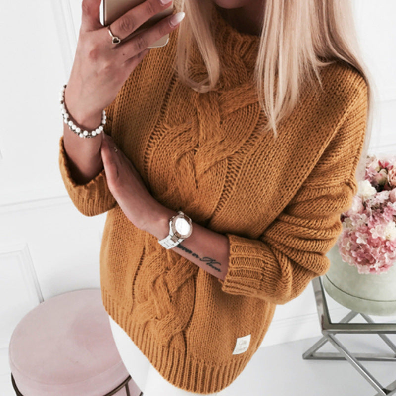 Damen Pullover Grobstrick Elegantes Zopfdesign