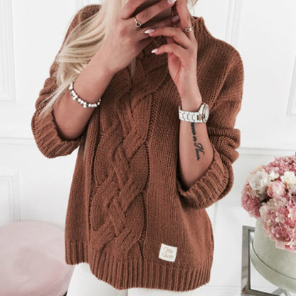 Damen Pullover Grobstrick Elegantes Zopfdesign - IdealeKleiden