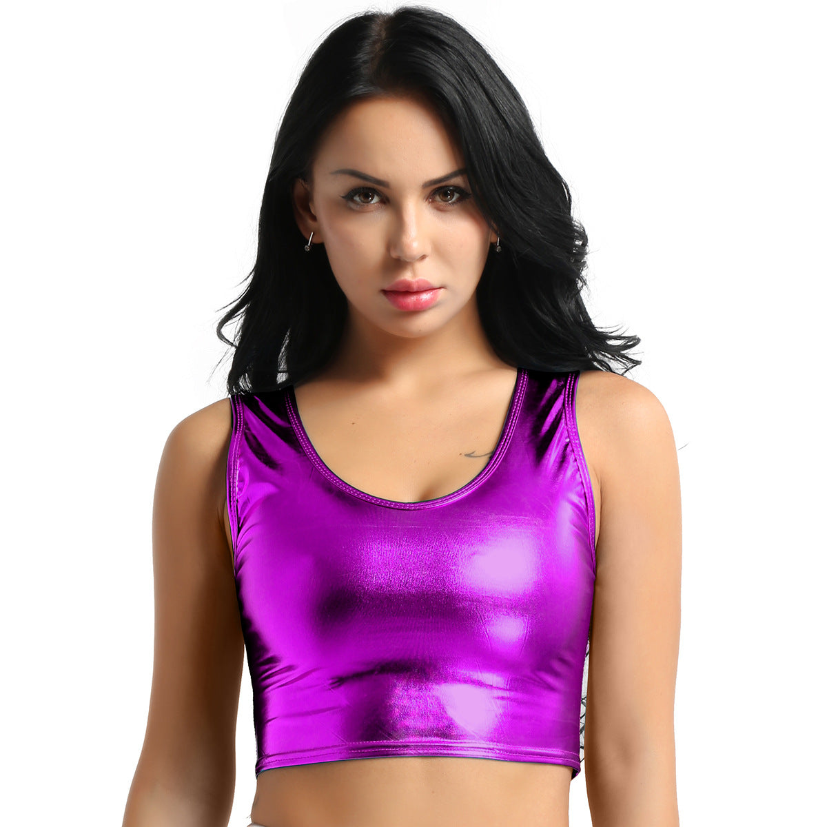 Damen Glänzende Oben-Ohne-Top Modern Chic Kleidung
