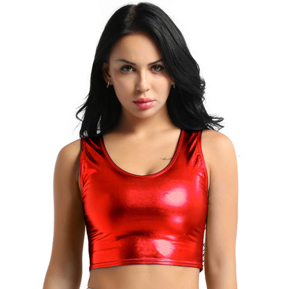 Damen Glänzende Oben-Ohne-Top Modern Chic Kleidung
