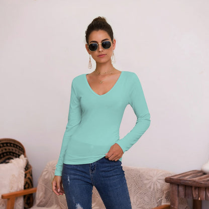 Damen Langarmshirt V-Ausschnitt Elegant Slimfit