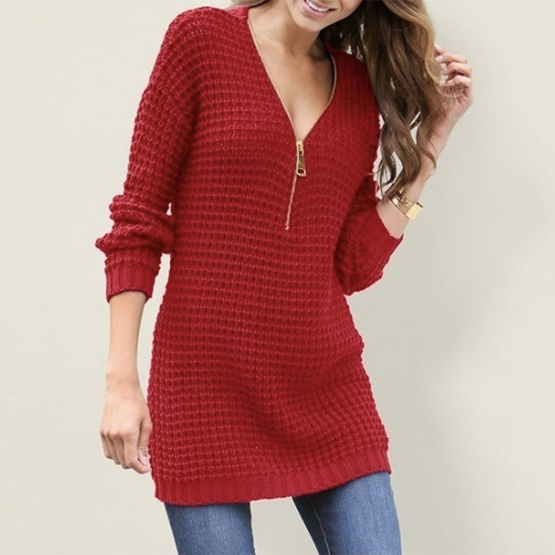 Damen Strickpullover Reißverschluss Modern Struktur