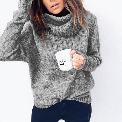 Damen Oversized Pullover Hochkragen Strick Design