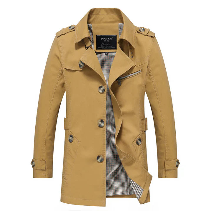 Herren Trenchcoat Lang Elegant Zweireihig
