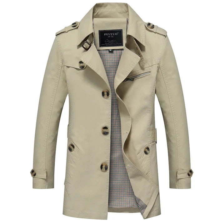 Herren Trenchcoat Lang Elegant Zweireihig