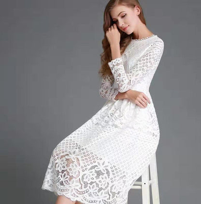 Elegantes Damenkleid Spitze Floral Langärmlig