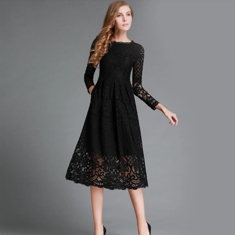 Elegantes Damenkleid Spitze Floral Langärmlig