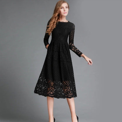 Elegantes Damenkleid Spitze Floral Langärmlig