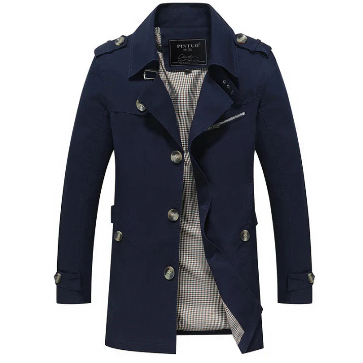 Herren Trenchcoat Lang Elegant Zweireihig