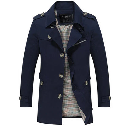 Herren Trenchcoat Lang Elegant Zweireihig