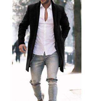 Herren Langmantel Elegant Schwarz Modern