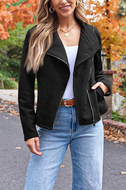 Lederjacke Faux Suede Motorrad Stil