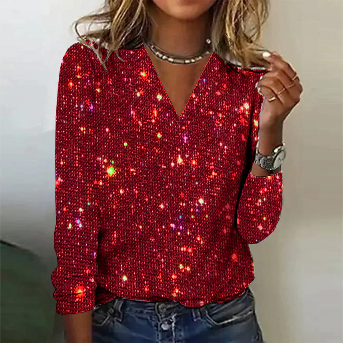 Stylischer V-Ausschnitt Pullover Glänzend