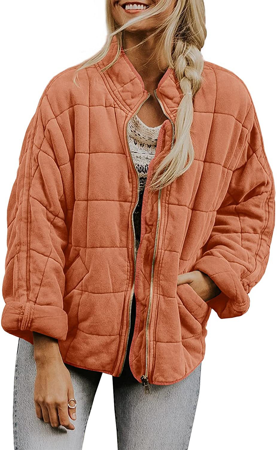 Frauen Winterjacke Plaid Mit Taschen