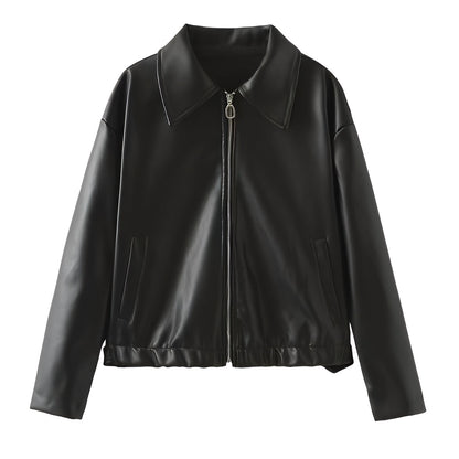 Stilvolle Lederjacke Damen Reißverschluss Design